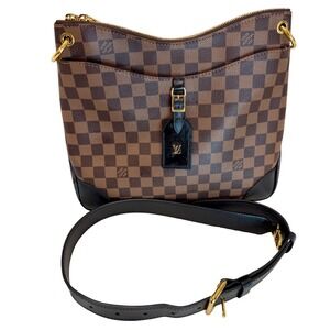 Louis Vuitton Damier Ebene Canvas Odeon MM Bag Shoulder Strap Gold Hardware